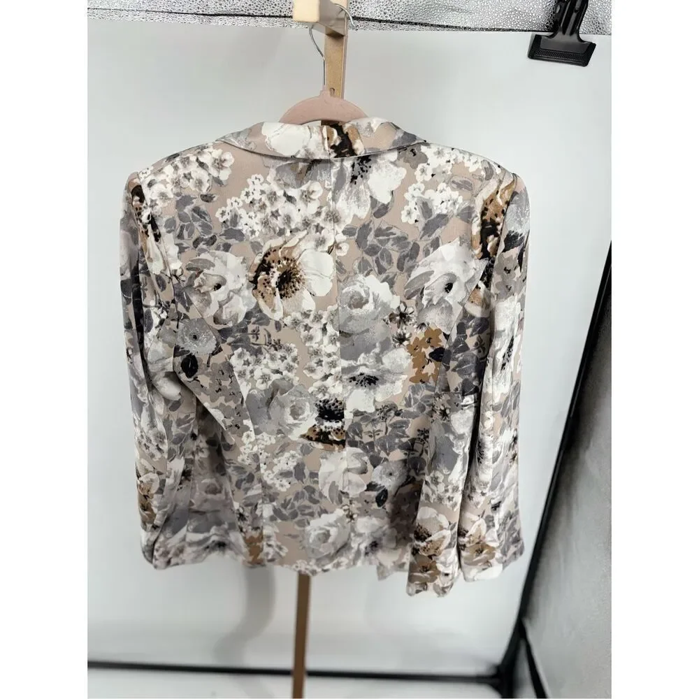 Calvin Klein Floral Print Open Front Blazer Women's Size 14 Gray White Black - Picture 9 of 13